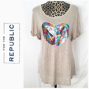 For The Republic Sequined Rainbow Heart T-shirt
